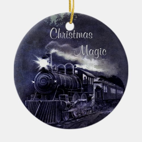 Christmas Magic Vintage Train Ceramic Ornament