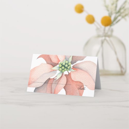 Christmas Magic Watercolor Poinsettia Wedding Place Card