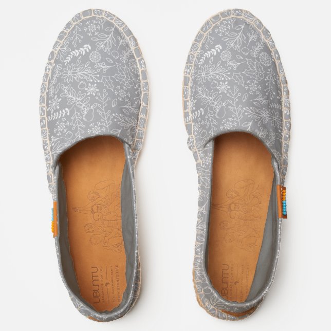 Christmas Magic Winter Greenery Gray White UBUNTU Espadrilles (Front)