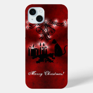 Christmas Magic with Black Cat on Red Rainbow iPhone 15 Plus Case