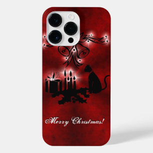Christmas Magic with Black Cat on Red Rainbow iPhone 14 Pro Max Case