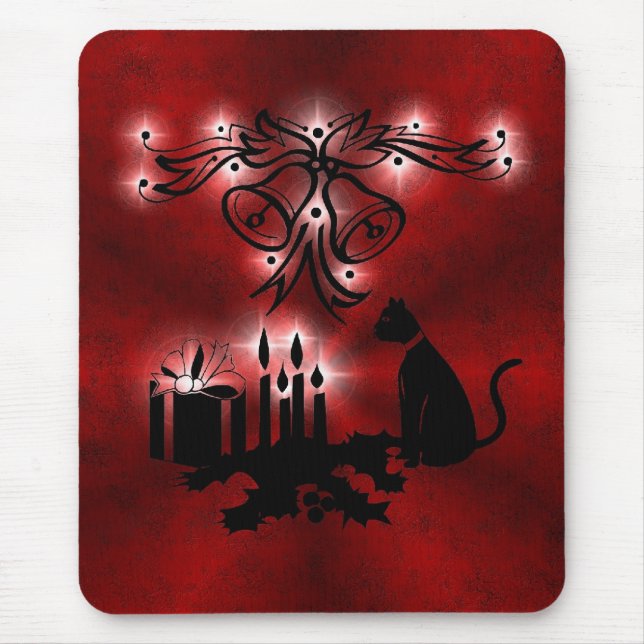 Christmas Magic with Black Cat on Red Rainbow Mouse Pad (Front)
