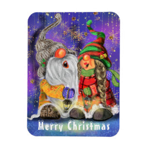 Christmas Magnet Gift with Singing Gnomes Couple
