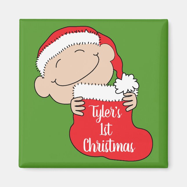 Christmas Magnet Square Babys First Christmas Red (Front)