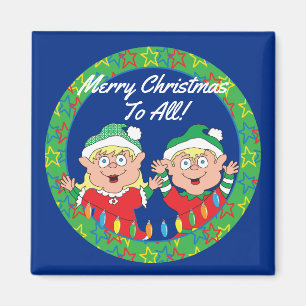 Christmas Magnet Square Happy Christmas Elves