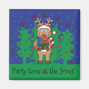 Christmas Magnet Square Reindeer Presents