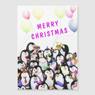 Christmas Magnetic Card Penguins Party Celebration