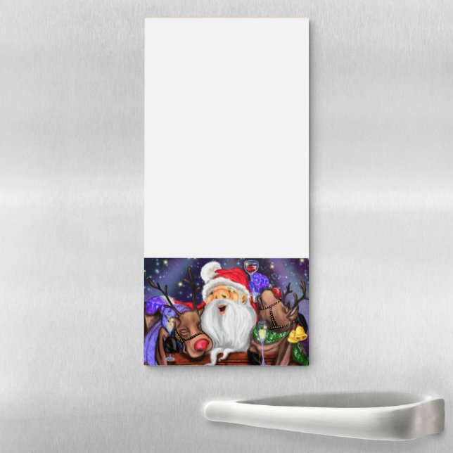 Christmas Magnetic Notepad Santa and Reindeers (In Situ)
