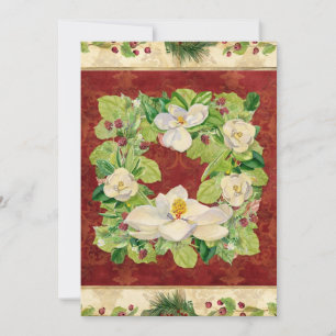 Christmas Magnolia Wreath n Pine Boughs Nature Holiday Card