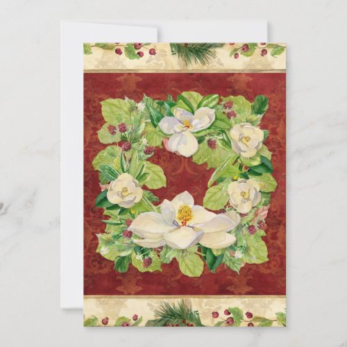 Christmas Magnolia Wreath n Pine Boughs Nature Holiday Card