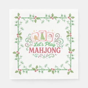 Christmas Mahjong Crest   Monogram Napkins