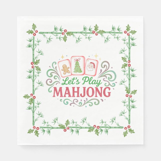 Christmas Mahjong Crest | Monogram Napkins (Front)