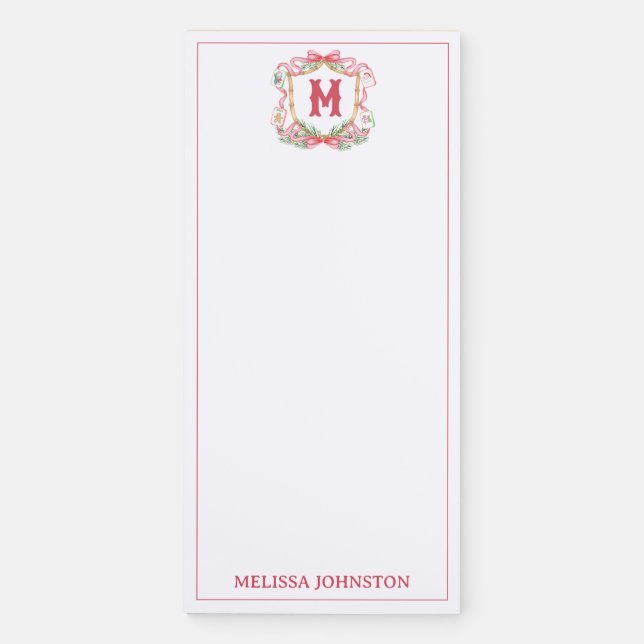 Christmas Mahjong Monogram Crest Magnetic Notepad (Front)