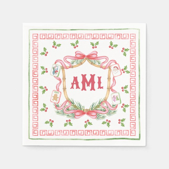 Christmas Mahjong | Monogram Napkins (Front)