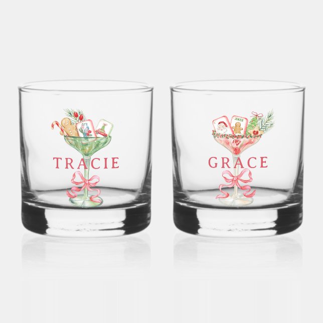 Christmas Mahjong | Monogram Whiskey Glass (Front)