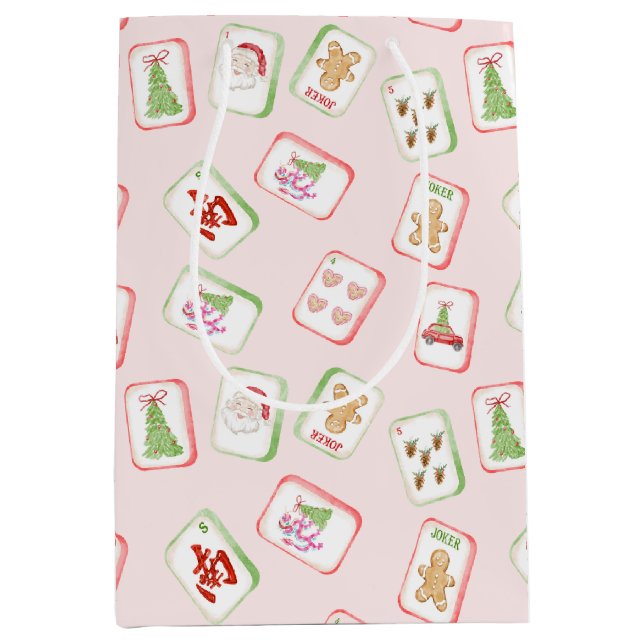 Christmas Mahjong Tiles Medium Gift Bag (Front)