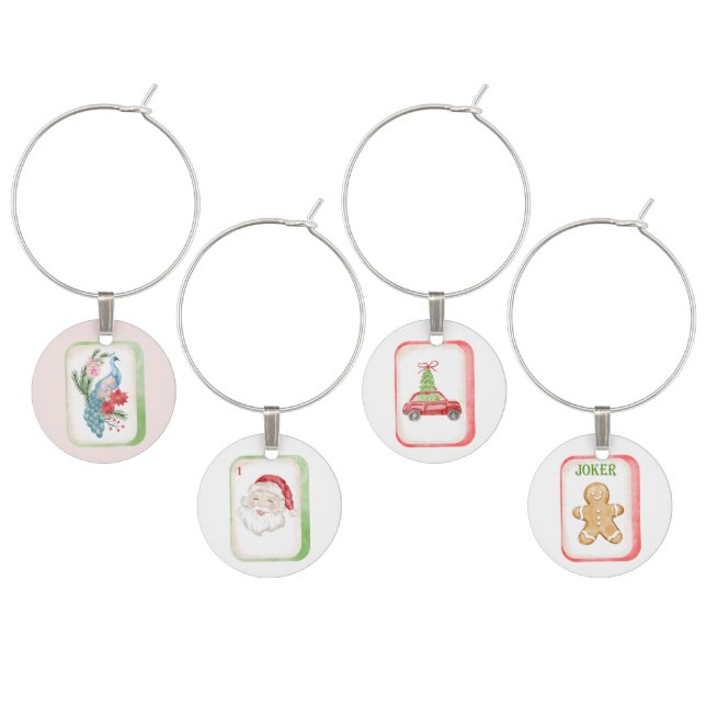 Christmas Mahjong Tiles Wine Charm (Staggered)