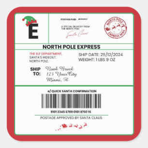 Christmas Mail From Santa North Pole Delivery, Square Sticker