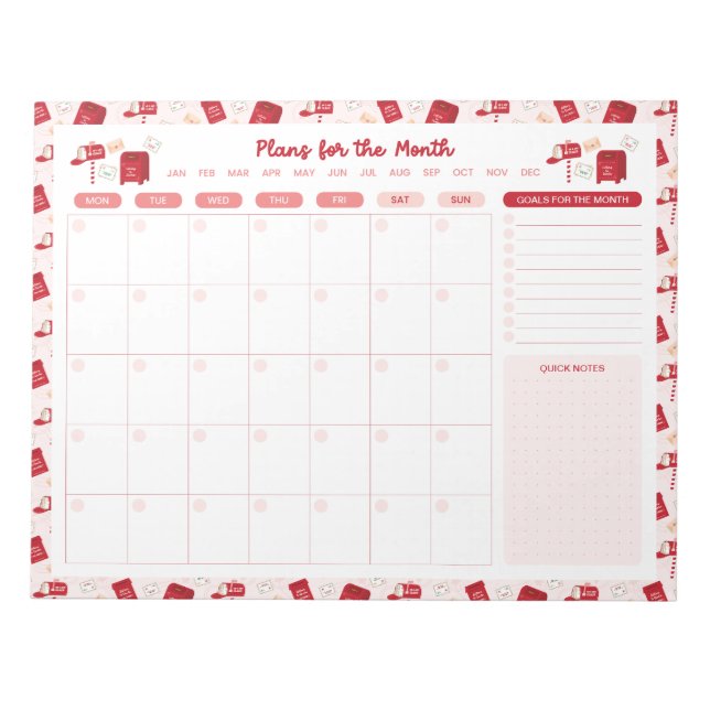 Christmas Mail Monthly To Do List Planner Notepad (Front)