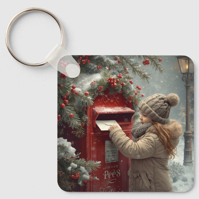Christmas mailbox  cute festive winter accessory keychain (Front)