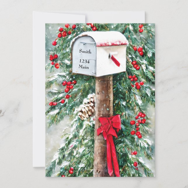 Christmas mailbox personalized budget Christmas Holiday Card (Front)