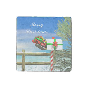 Christmas Mailbox Stone Magnet