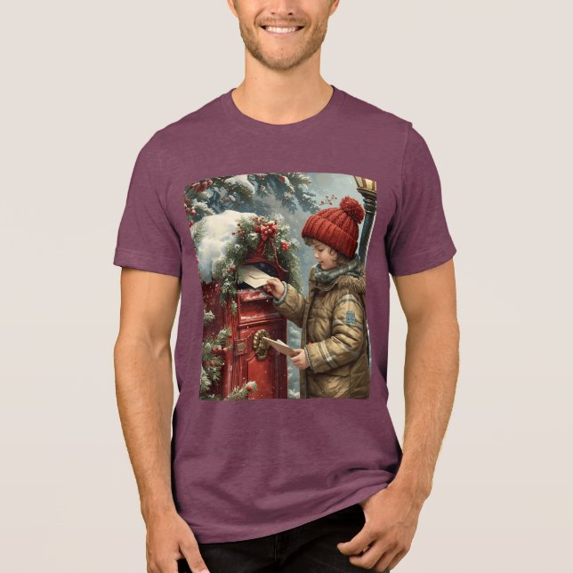 Christmas mailbox t-shirt cute winter holiday Tri-Blend shirt (Front)