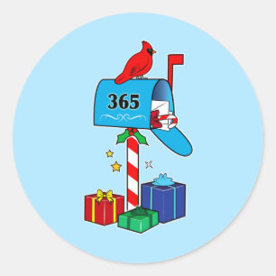 Christmas Mailbox with Cardinal and Gifts Classic Round Sticker