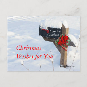 Christmas Mailbox with Poinsettias- customize Holiday Postcard