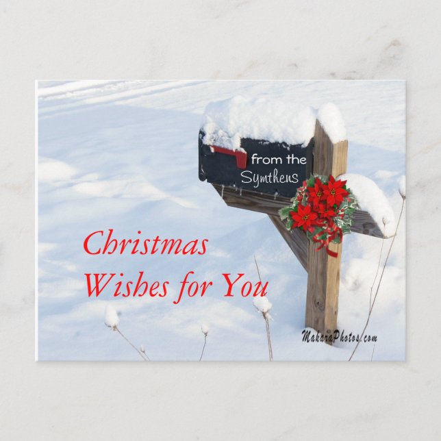 Christmas Mailbox with Poinsettias- customize Holiday Postcard (Front)