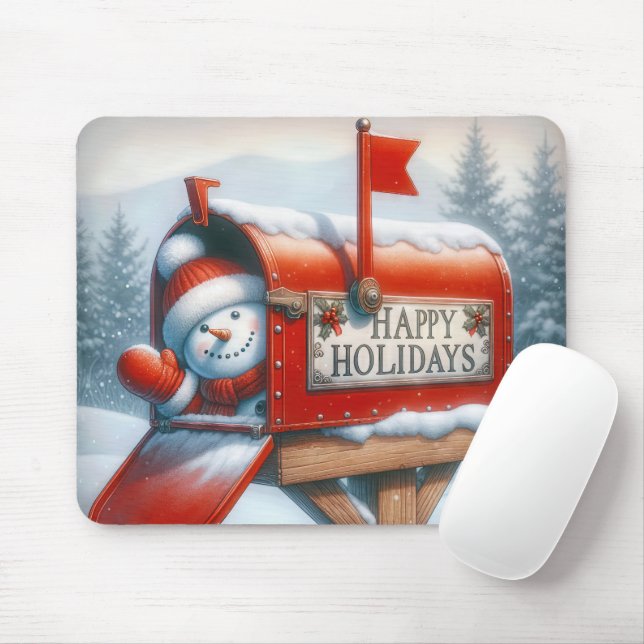 Christmas Mailbox With Snowman Mouse Pad (With Mouse)