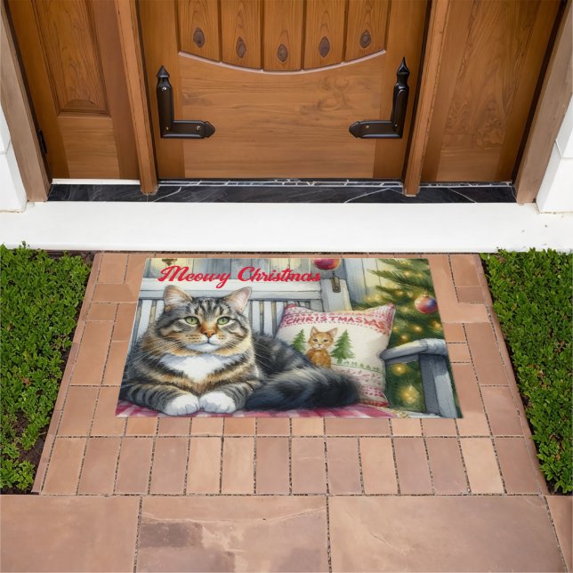 Christmas Main Coon Cat  Doormat (Outdoor)