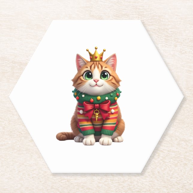 Christmas Maine Coon American Longhair (4) Paper Coaster (Front)