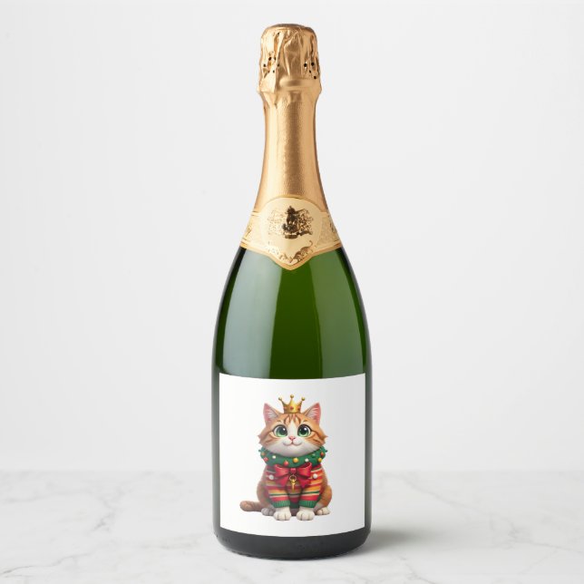 Christmas Maine Coon American Longhair (4) Sparkling Wine Label (Front)