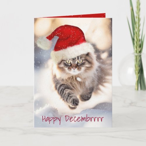 Christmas Maine Coon Cat In Snow Card