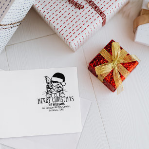 Christmas Maine Coon Cat Return Address Rubber Stamp