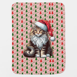 Christmas Maine coon cat, Santa Maine Coon kitten Baby Blanket