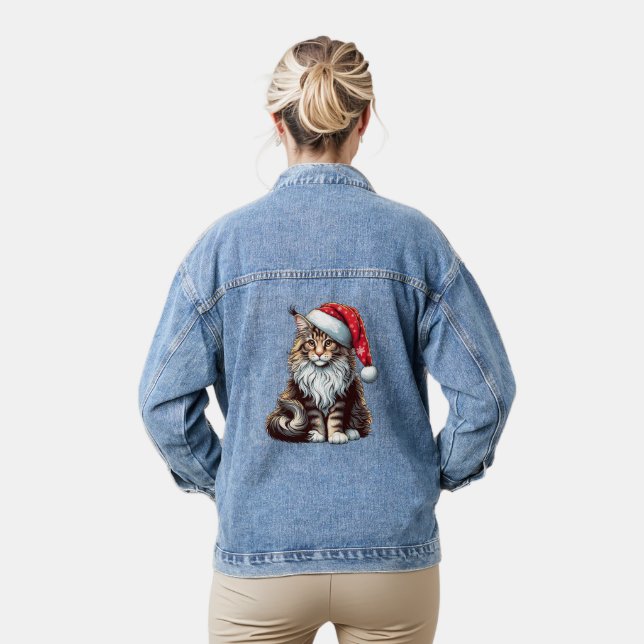 Christmas Maine coon cat, Santa Maine Coon kitten Denim Jacket (Model)
