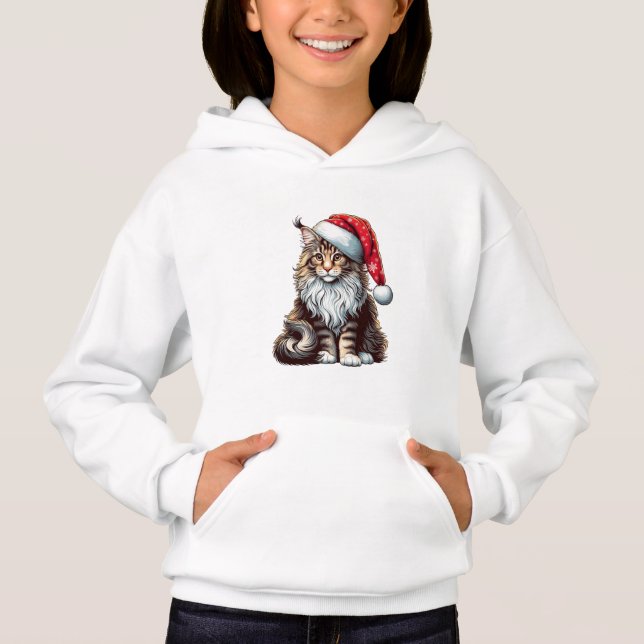 Christmas Maine coon cat, Santa Maine Coon kitten Hoodie (Front)