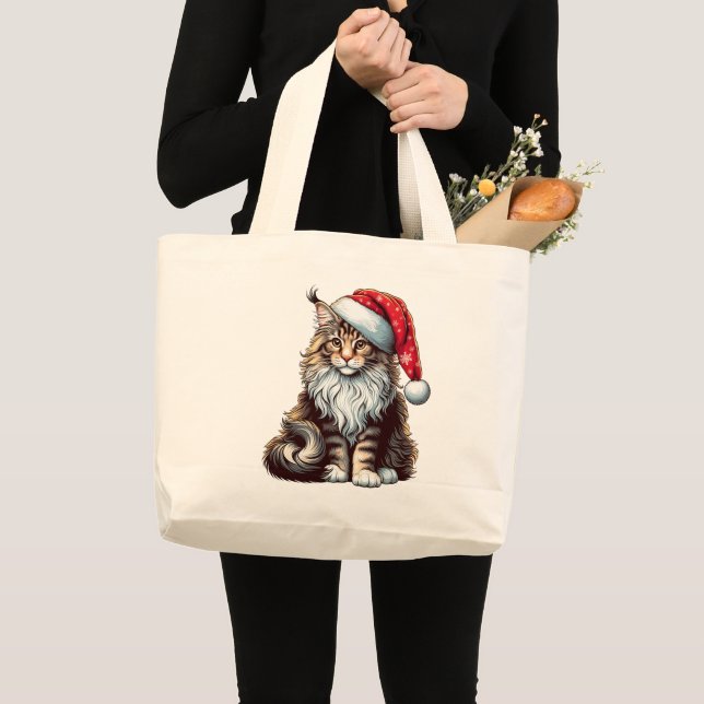 Christmas Maine coon cat, Santa Maine Coon kitten Large Tote Bag (Front (Product))