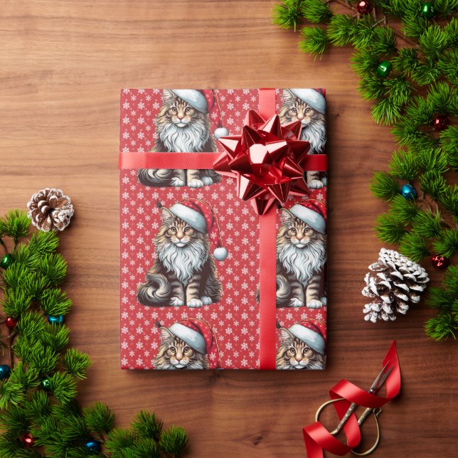 Christmas Maine coon cat, Santa Maine Coon kitten Wrapping Paper (Holiday Gift)
