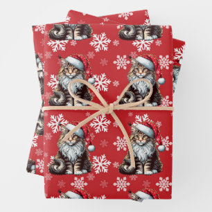 Christmas Maine coon cat, Santa Maine Coon kitten Wrapping Paper Sheets