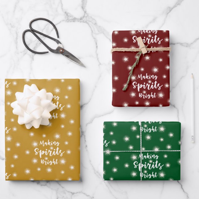 Christmas MAKING SPIRITS BRIGHT Fairy Lights Wrapping Paper Sheets (Front)