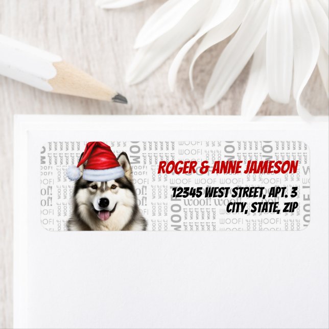 Christmas Malamute Santa Dog Return Address Label (Insitu)