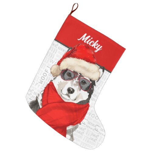 Christmas Malamute with Dogs Name Large Christmas Stocking