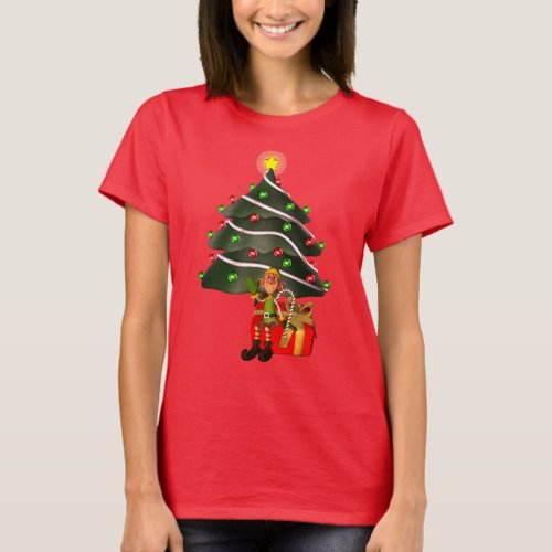 Christmas Male Elf Tree Present Cute  T_Shirt