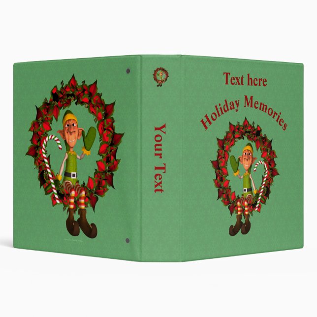 Christmas Male Elf Wreath Holiday Personalized  3 Ring Binder (Background)