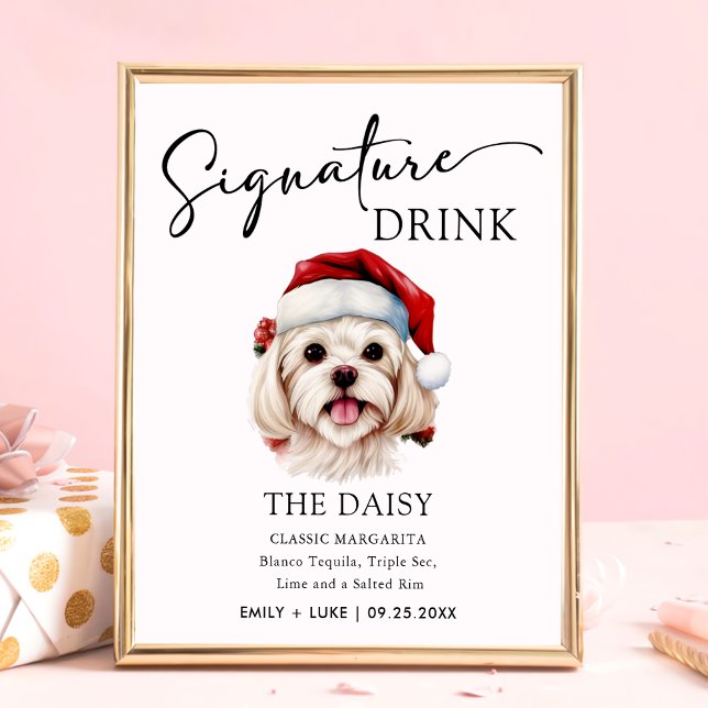 Christmas Maltese Dog Wedding Signature Drink Sign (Creator Uploaded)