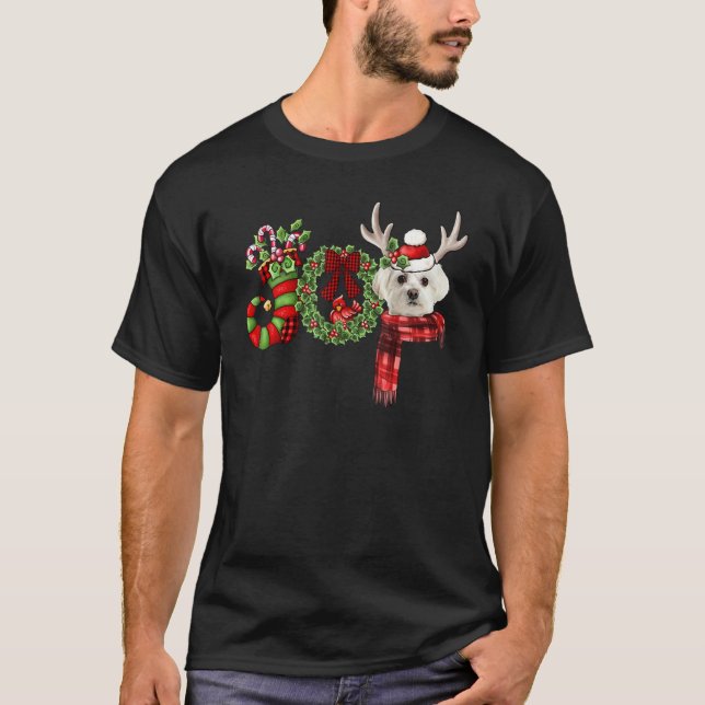Christmas Maltese Joy Reindeer Xmas Funny T-Shirt (Front)