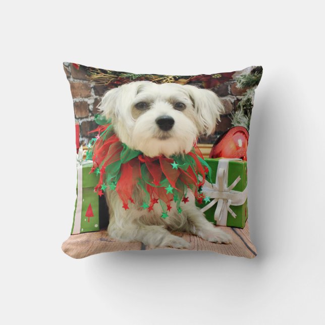 Christmas - Maltese - Oscar Throw Pillow (Front)